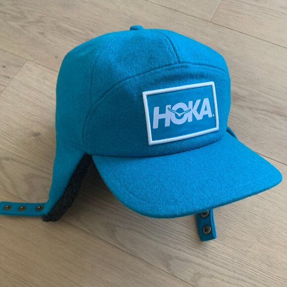 HOKA ONE ONE Wool Aviator Trapper Hat Blue Winter Ear Flap Ski Outdoor Cap - Picture 13 of 14